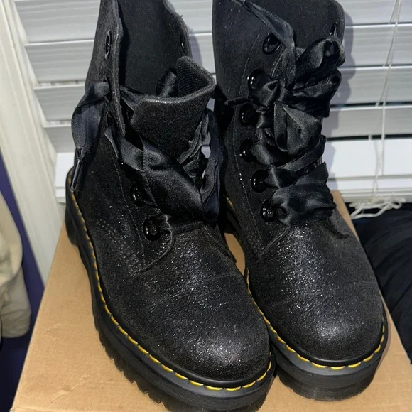 Dr. Martens Black Glitter Combat Boots - Picture 4 of 5